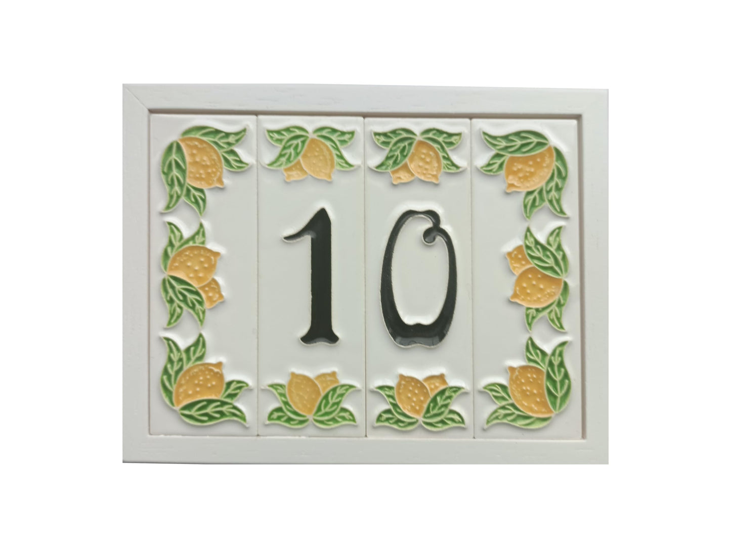 Italian hand-painted lemon ceramic house number tiles with black font 15 x 4.8 cm