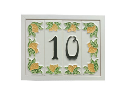 Italian hand-painted lemon ceramic house number tiles with black font 15 x 4.8 cm