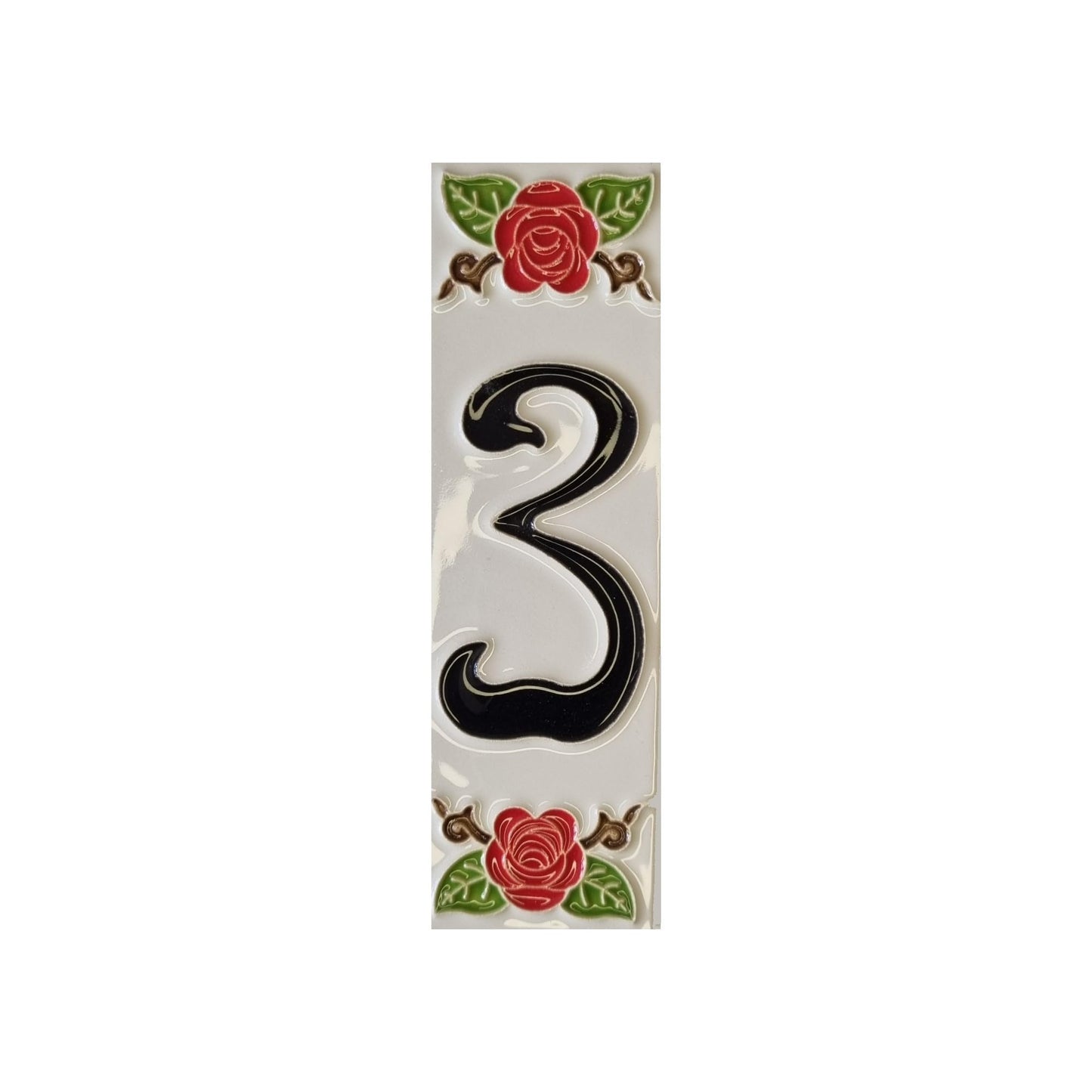 Hand-Painted Italian Ceramic Red Rose House Numbers 10 x 3.3 cm with Black Numbers