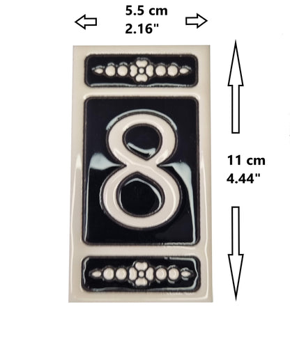 Spanish Hand-painted Atalaya M-6 Ceramic House Number Tiles 11 x 5.5 cm