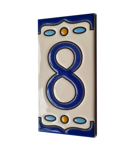 Nazari M-5 Spanish Hand-painted Ceramic House Number Tiles 11 x 5.5 cm