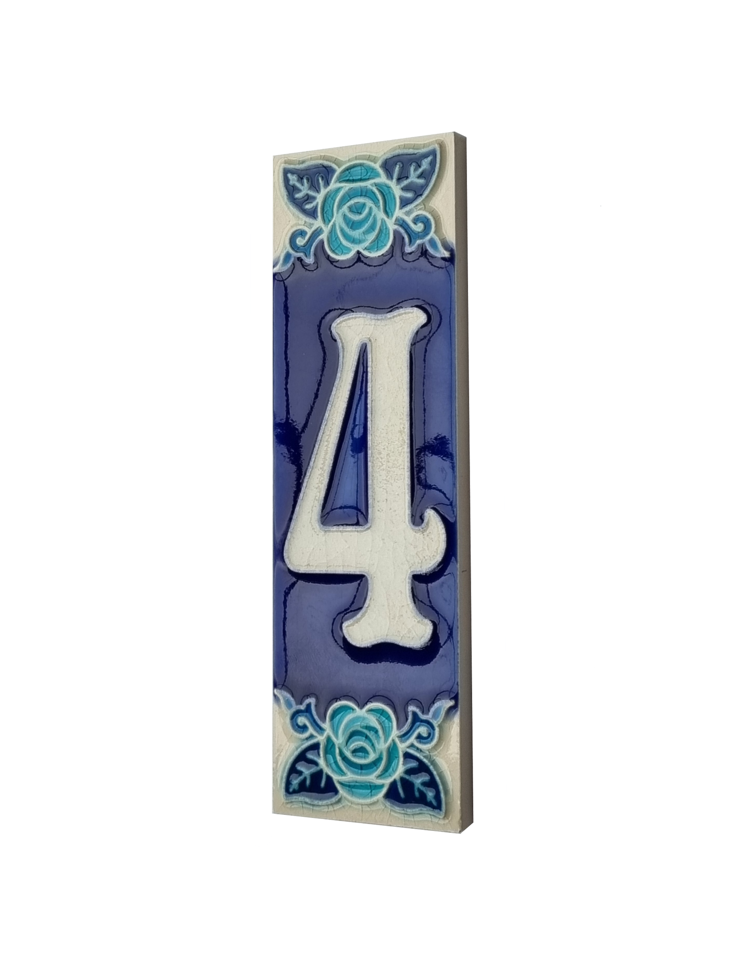 Italian Hand-painted Glow Dark Blue Rose Ceramic House Number Tiles 15 x 4.8 cm