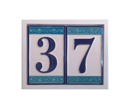 Hand-painted Italian Greek-styled house number tiles 11 x 7cm