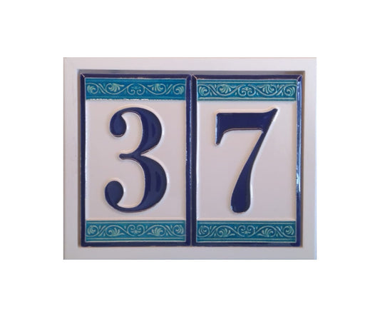 Hand-painted Italian Greek-styled house number tiles 11cm x 7cm