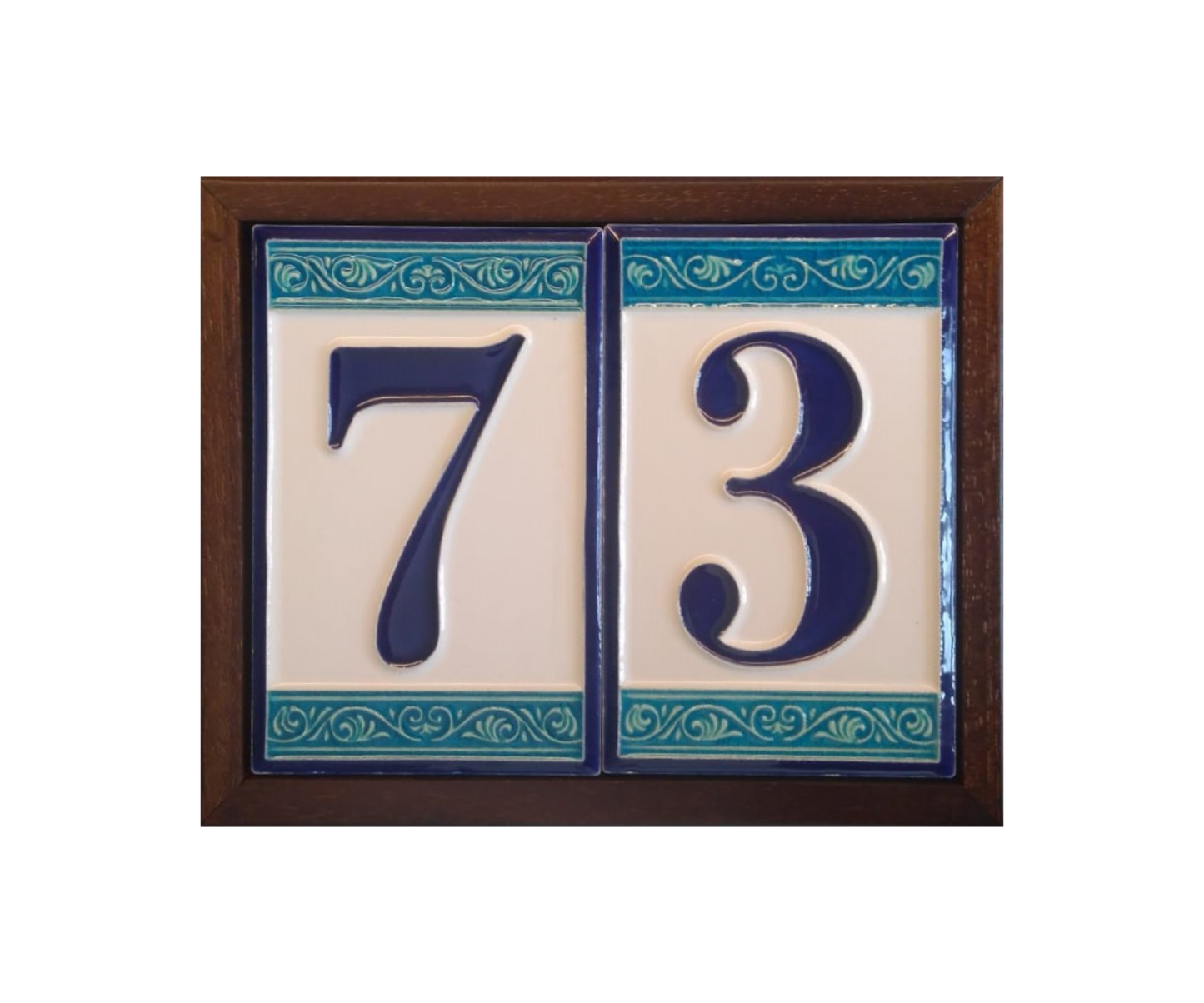 Hand-painted Italian Greek-styled house number tiles 11 x 7cm