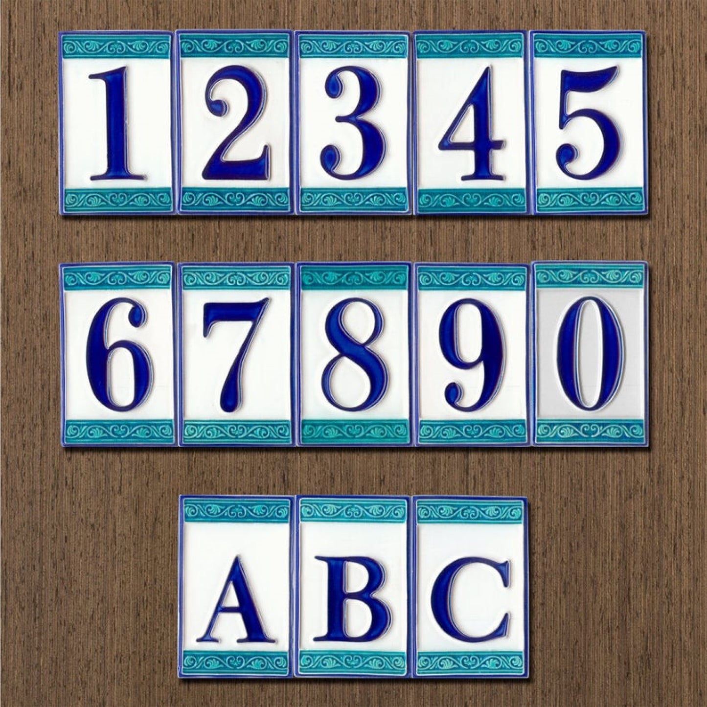 Hand-painted Italian Greek-styled house number tiles 11 x 7cm