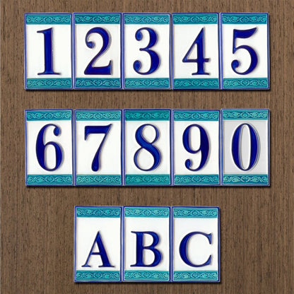 Hand-painted Italian Greek-styled house number tiles 11 x 7cm