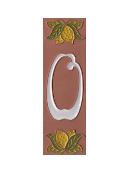 Terracotta Hand-painted Lemon Designed Ceramic House Number Tiles 15 x 4.8 cm