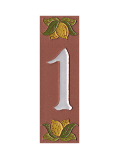 Terracotta Hand-painted Lemon Designed Ceramic House Number Tiles 15 x 4.8 cm