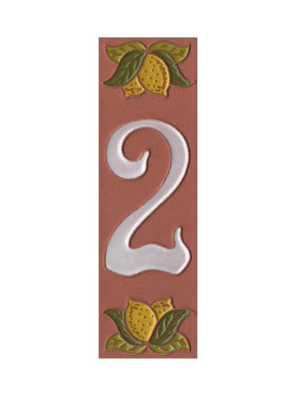 Terracotta Hand-painted Lemon Designed Ceramic House Number Tiles 15 x 4.8 cm