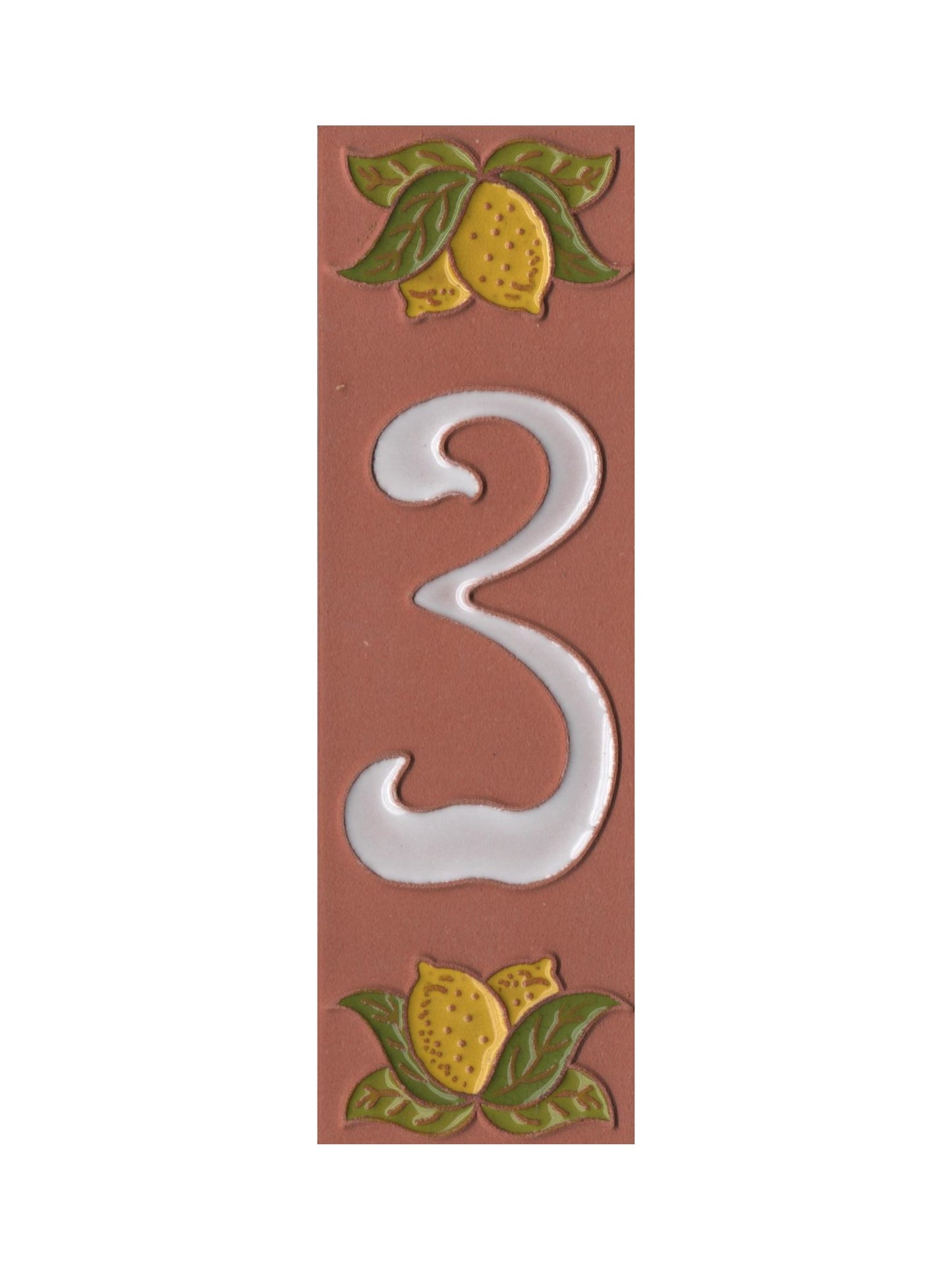 Terracotta Hand-painted Lemon Designed Ceramic House Number Tiles 15 x 4.8 cm