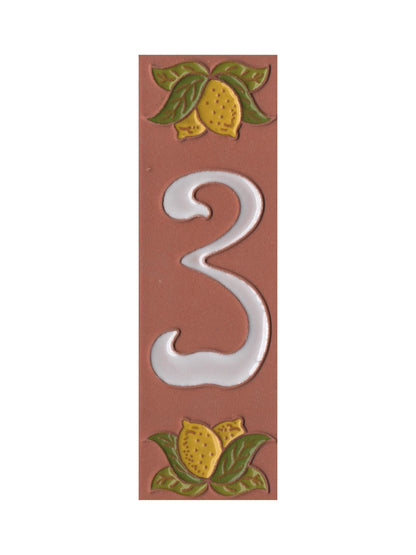 Terracotta Hand-painted Lemon Designed Ceramic House Number Tiles 15 x 4.8 cm