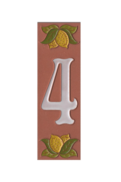 Terracotta Hand-painted Lemon Designed Ceramic House Number Tiles 15 x 4.8 cm