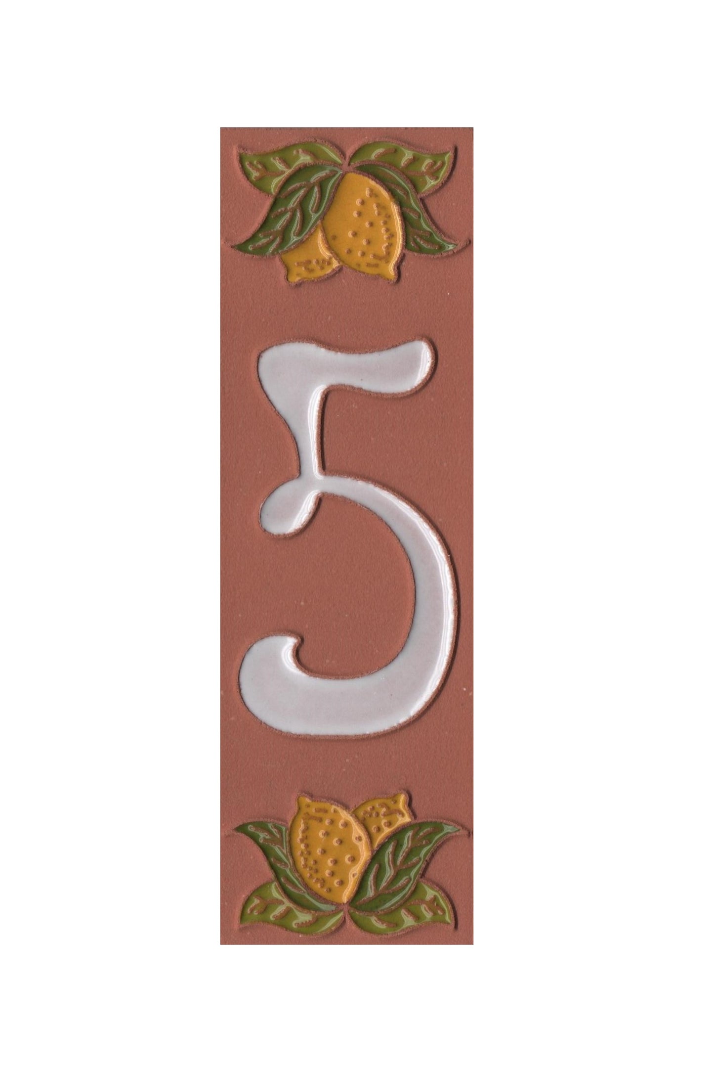 Terracotta Hand-painted Lemon Designed Ceramic House Number Tiles 15 x 4.8 cm