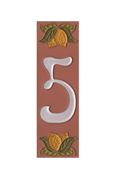 Terracotta Hand-painted Lemon Designed Ceramic House Number Tiles 15 x 4.8 cm