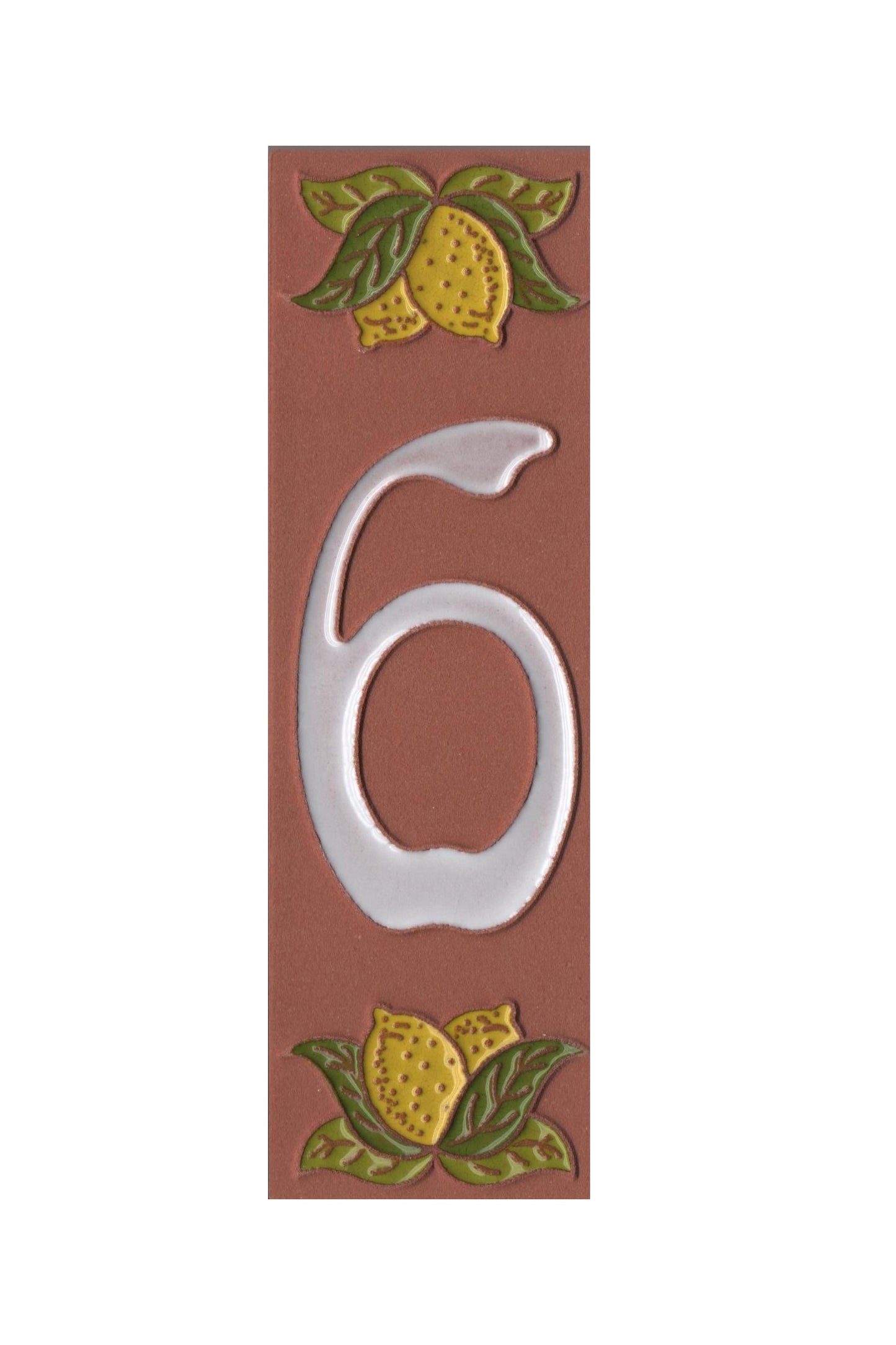 Terracotta Hand-painted Lemon Designed Ceramic House Number Tiles 15 x 4.8 cm