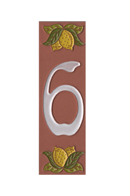 Terracotta Hand-painted Lemon Designed Ceramic House Number Tiles 15 x 4.8 cm