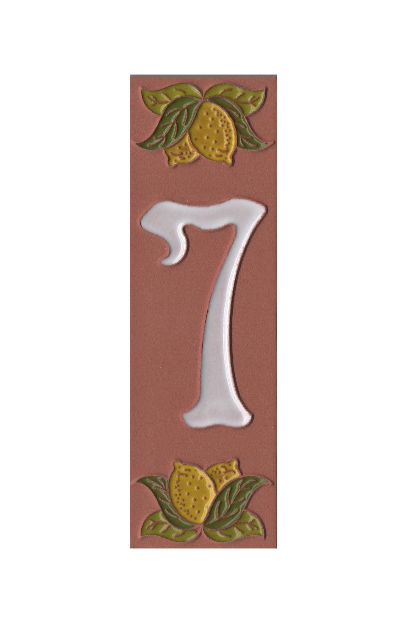 Terracotta Hand-painted Lemon Designed Ceramic House Number Tiles 15 x 4.8 cm