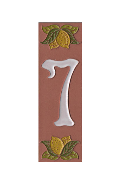 Terracotta Hand-painted Lemon Designed Ceramic House Number Tiles 15 x 4.8 cm