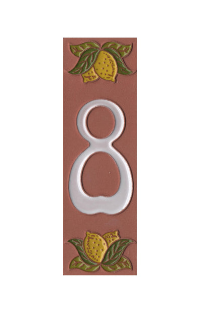 Terracotta Hand-painted Lemon Designed Ceramic House Number Tiles 15 x 4.8 cm
