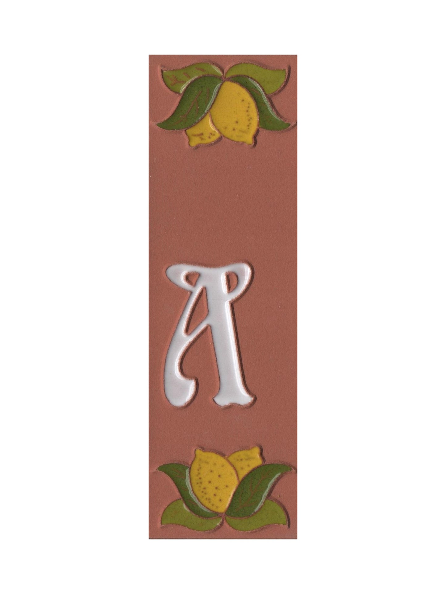 Terracotta Hand-painted Lemon Designed Ceramic House Number Tiles 15 x 4.8 cm