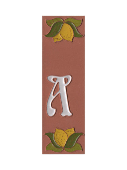 Terracotta Hand-painted Lemon Designed Ceramic House Number Tiles 15 x 4.8 cm