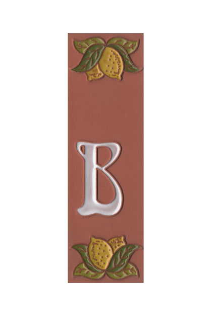 Terracotta Hand-painted Lemon Designed Ceramic House Number Tiles 15 x 4.8 cm