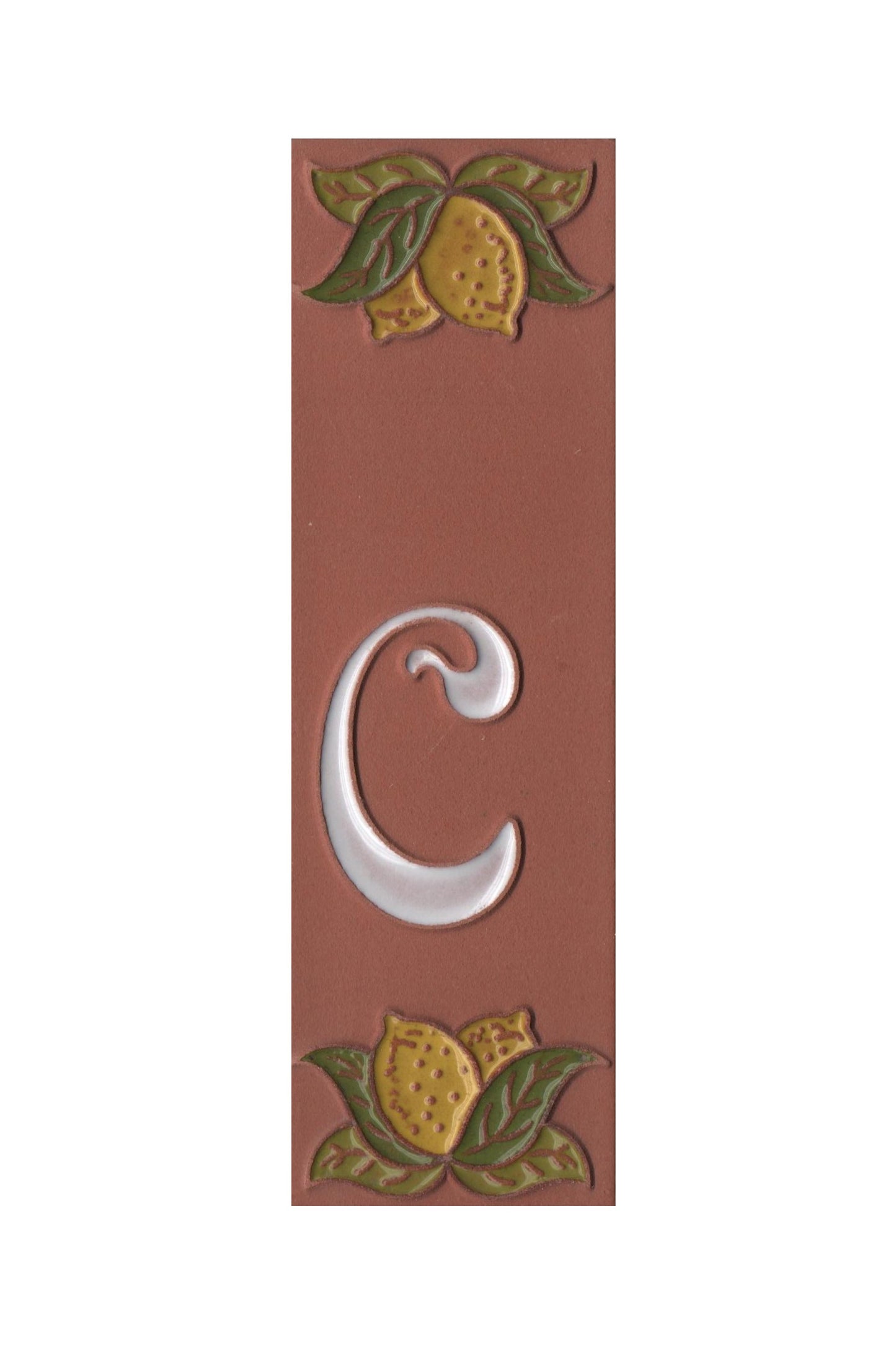 Terracotta Hand-painted Lemon Designed Ceramic House Number Tiles 15 x 4.8 cm