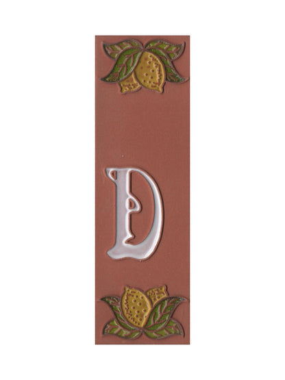 Terracotta Hand-painted Lemon Designed Ceramic House Number Tiles 15 x 4.8 cm