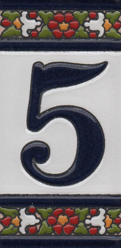 Floral Designed Hand-painted Ceramic Address Number and Letter Tiles 11 x 5.5 cm