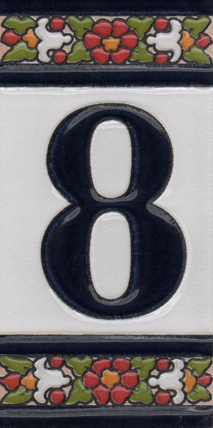 Floral Designed Hand-painted Ceramic Address Number and Letter Tiles 11 x 5.5 cm