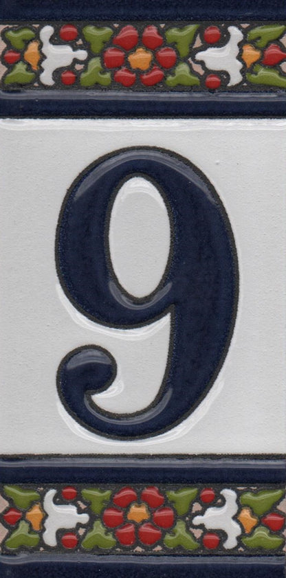 Floral Designed Hand-painted Ceramic Address Number and Letter Tiles 11 x 5.5 cm