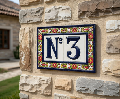 Floral Designed Hand-painted Ceramic Address Number and Letter Tiles 11 x 5.5 cm
