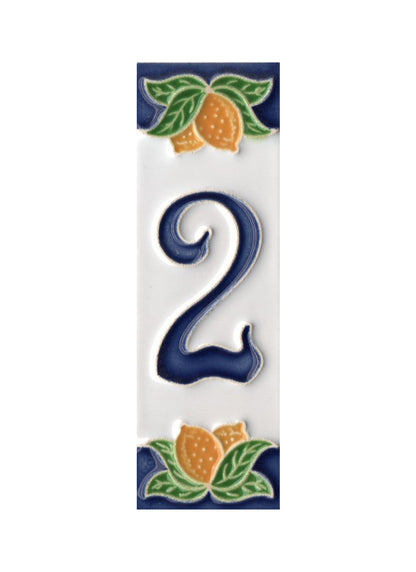 Hand-painted Italian Lemon Ceramic House Number Tiles 15 x 4.8 cm