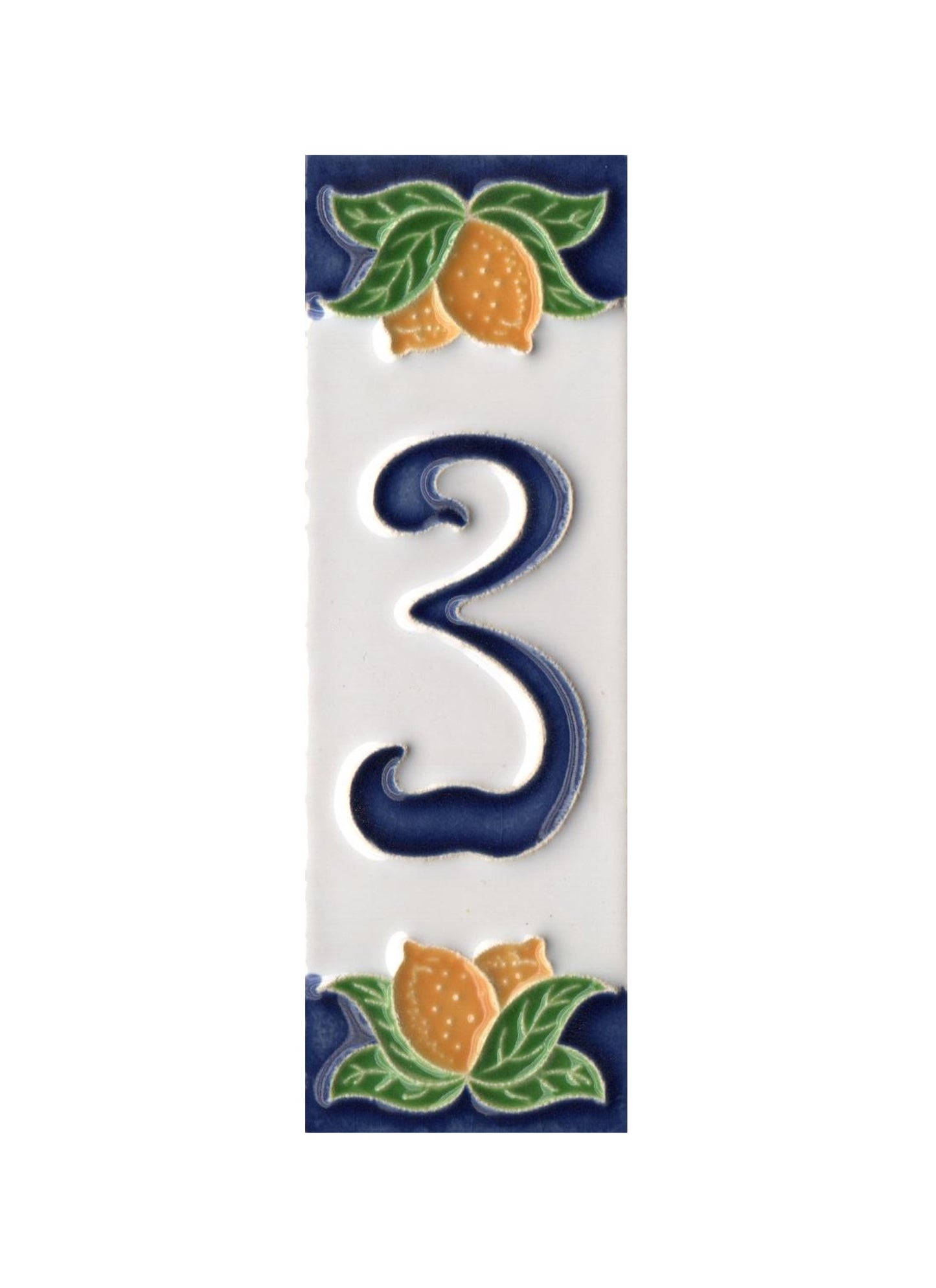 Hand-painted Italian Lemon Ceramic House Number Tiles 15 x 4.8 cm