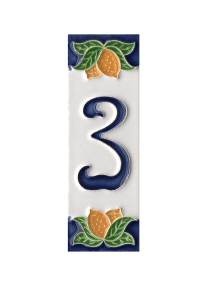 Hand-painted Italian Lemon Ceramic House Number Tiles 15 x 4.8 cm