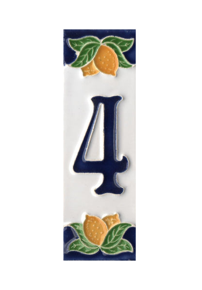 Hand-painted Italian Lemon Ceramic House Number Tiles 15 x 4.8 cm