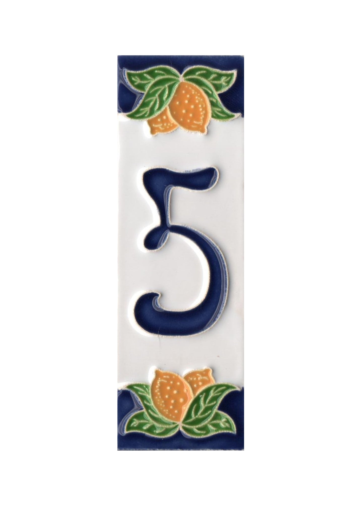 Hand-painted Italian Lemon Ceramic House Number Tiles 15 x 4.8 cm