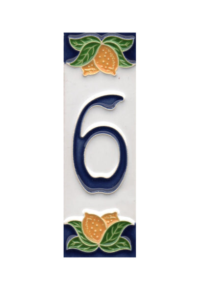 Hand-painted Italian Lemon Ceramic House Number Tiles 15 x 4.8 cm