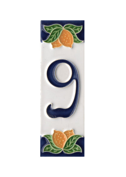 Hand-painted Italian Lemon Ceramic House Number Tiles 15 x 4.8 cm