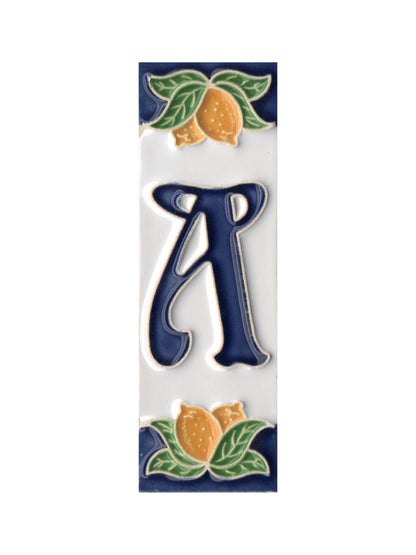 Hand-painted Italian Lemon Ceramic House Number Tiles 15 x 4.8 cm