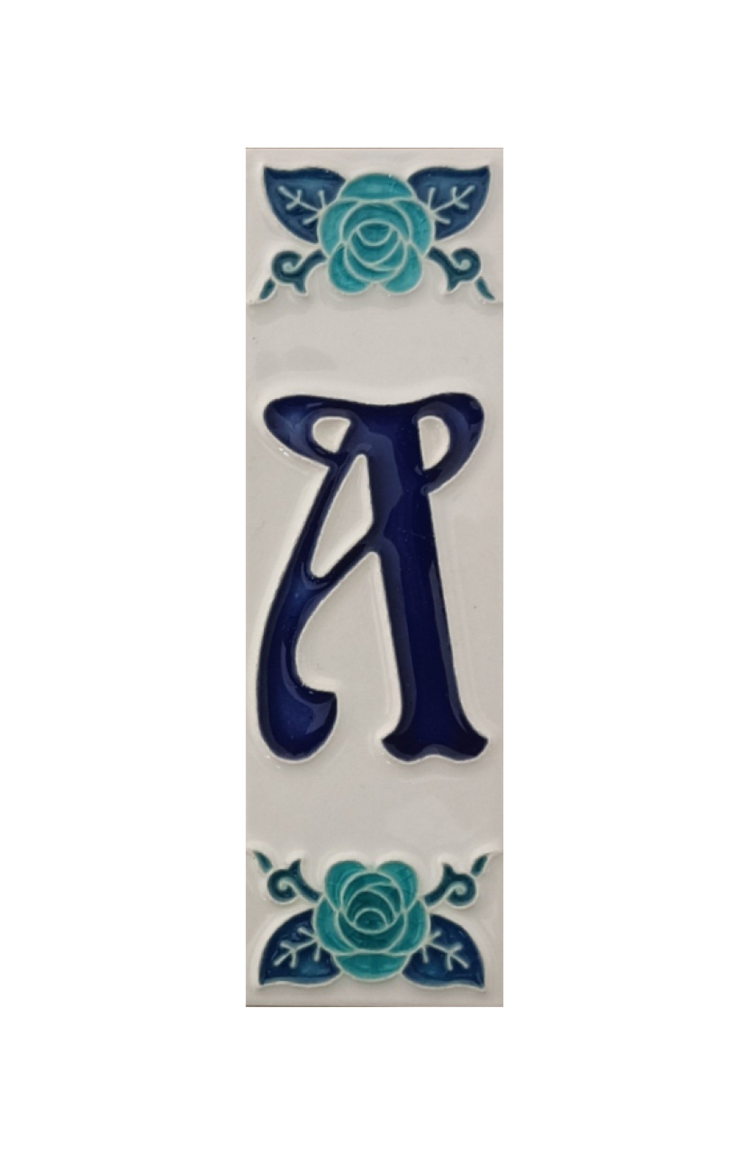Italian Ceramic Blue Rose House Number Tiles 10 x 3.3cm | Hand-painted Numbers |