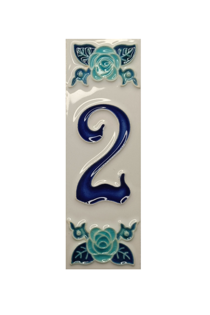 Italian Ceramic Blue Rose House Number Tiles 10 x 3.3cm | Hand-painted Numbers |