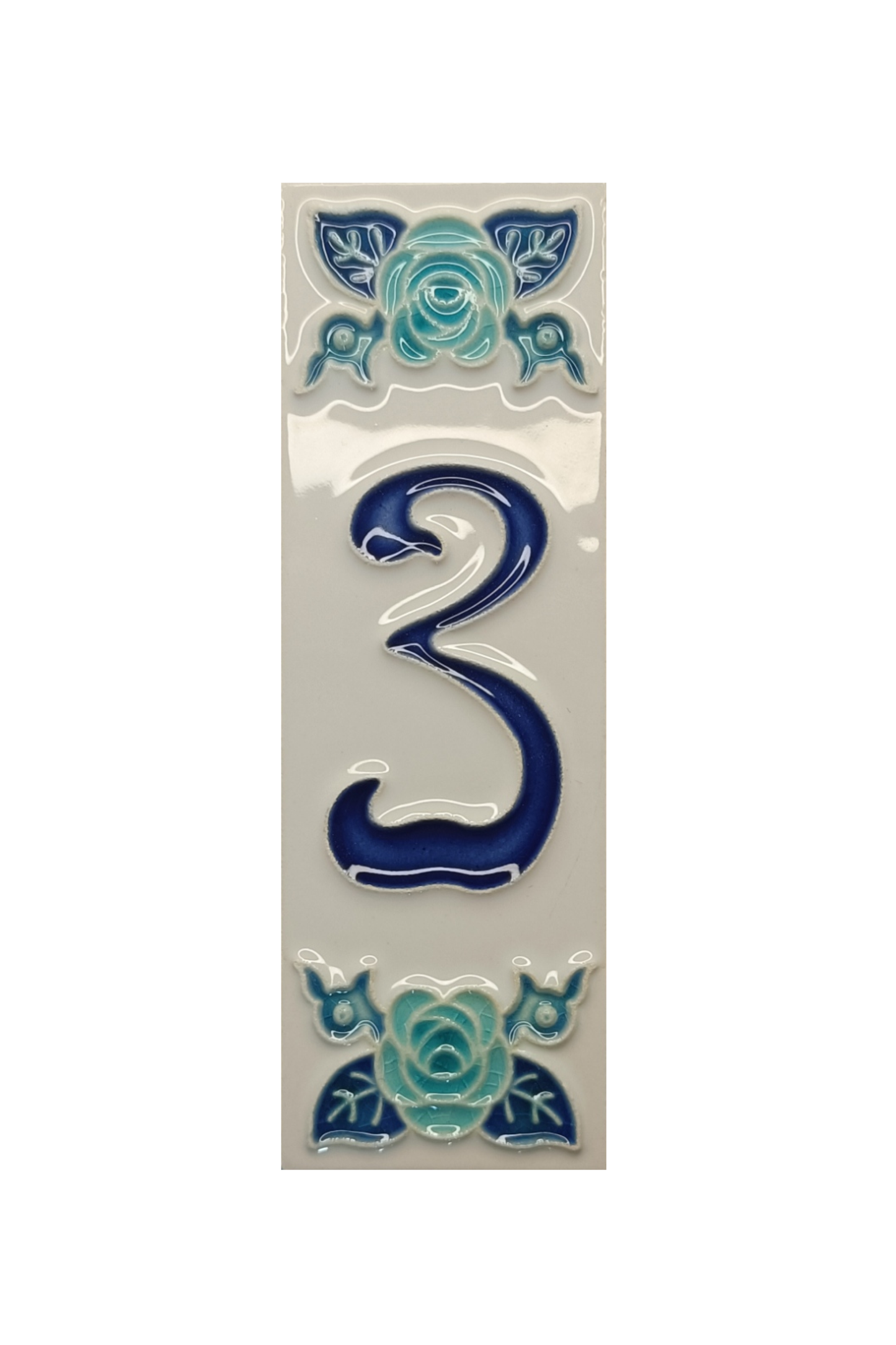 Italian Ceramic Blue Rose House Number Tiles 10 x 3.3cm | Hand-painted Numbers |