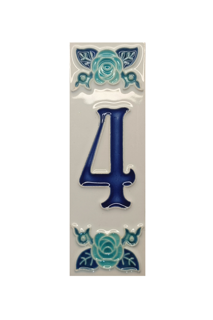 Italian Ceramic Blue Rose House Number Tiles 10 x 3.3cm | Hand-painted Numbers |