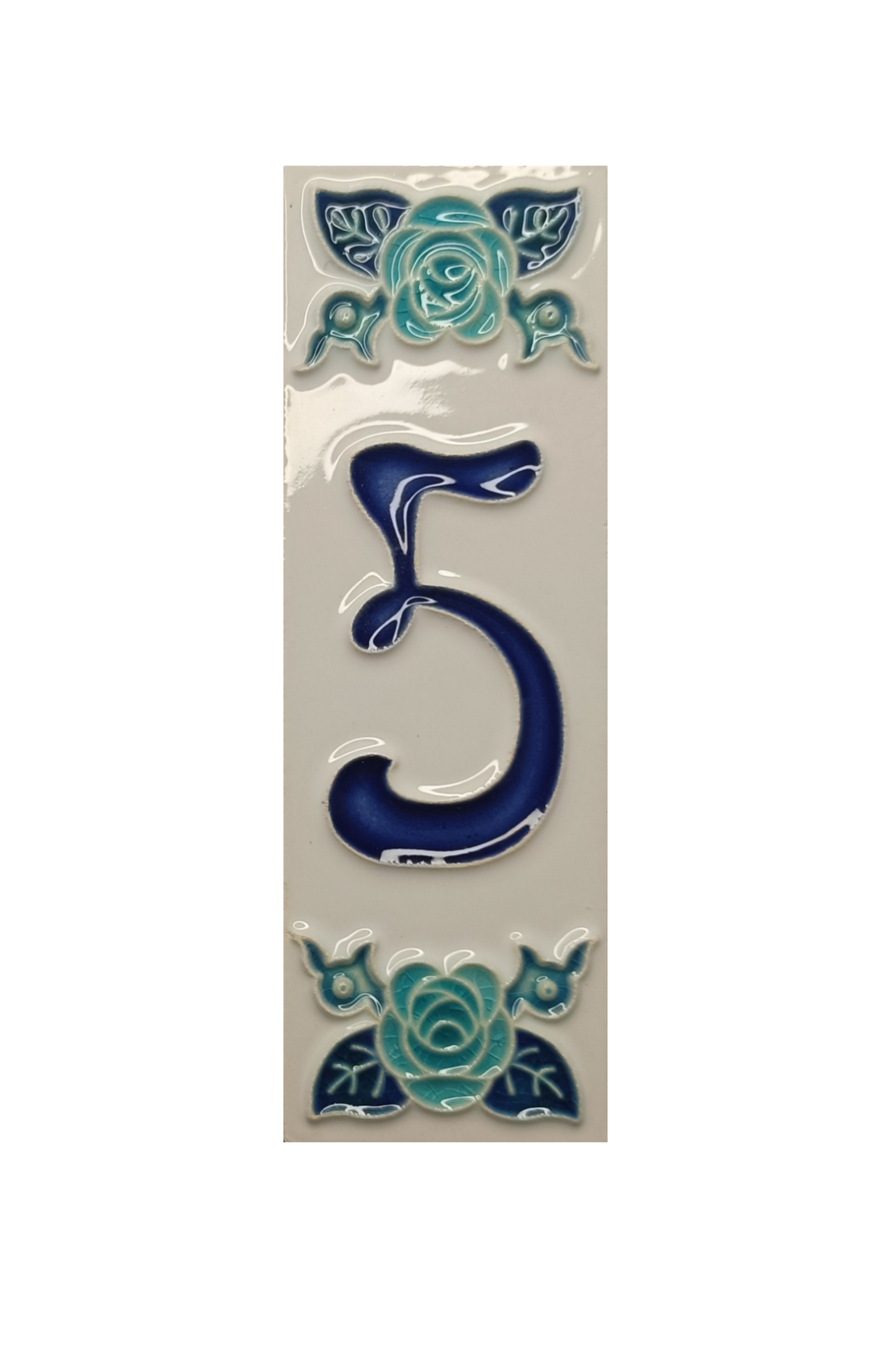 Italian Ceramic Blue Rose House Number Tiles 10 x 3.3cm | Hand-painted Numbers |