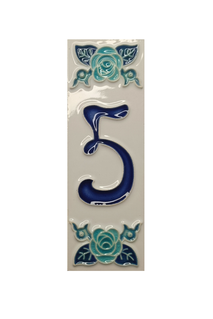 Italian Ceramic Blue Rose House Number Tiles 10 x 3.3cm | Hand-painted Numbers |