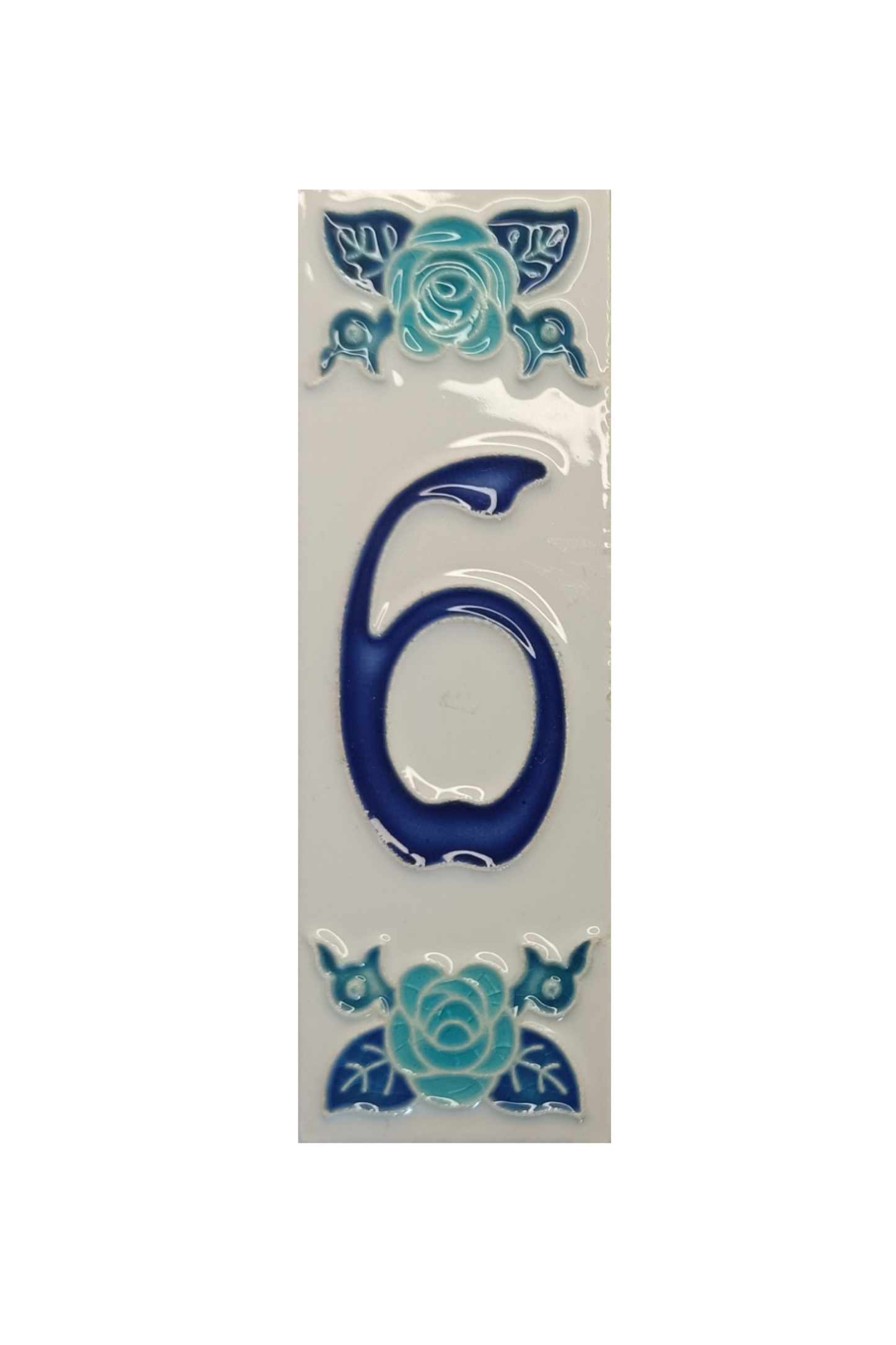 Italian Ceramic Blue Rose House Number Tiles 10 x 3.3cm | Hand-painted Numbers |