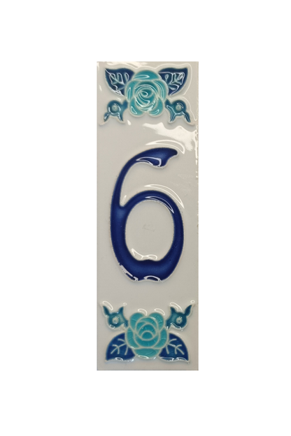 Italian Ceramic Blue Rose House Number Tiles 10 x 3.3cm | Hand-painted Numbers |