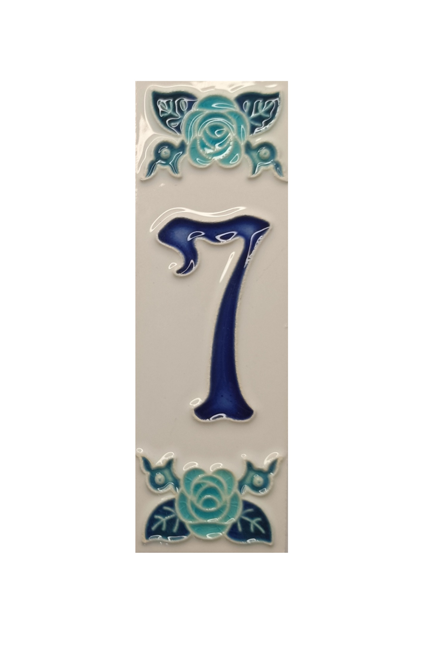 Italian Ceramic Blue Rose House Number Tiles 10 x 3.3cm | Hand-painted Numbers |